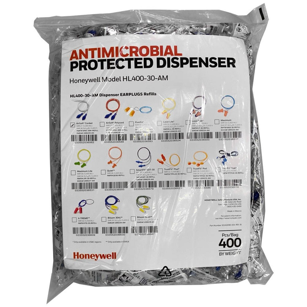 Earplug Dispenser Refill: 5 Bags Pr, TPE, Flanged Shape, 27.00 dB
