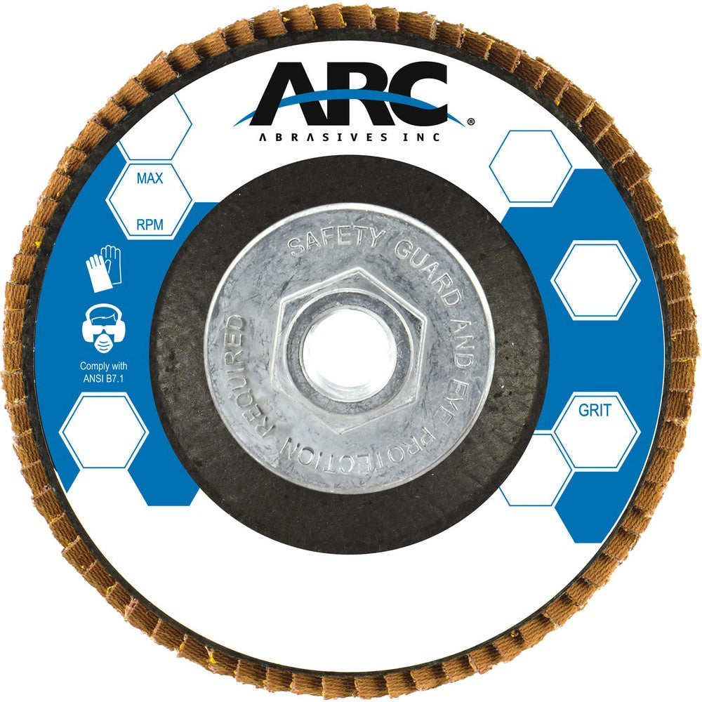 Flap Disc: 4-1/2" Dia, 5/8-11" Hole, 60 Grit, Zirconia Alumina, Type 29