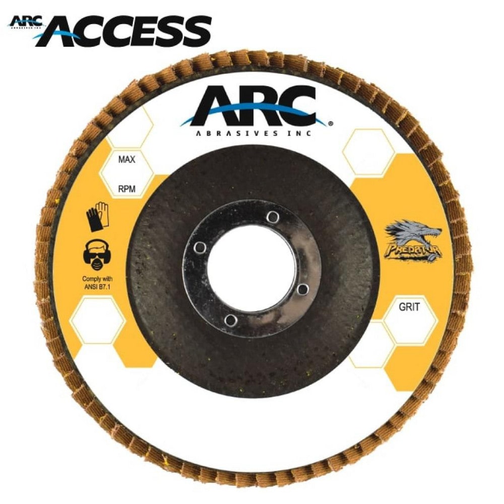 Flap Disc: 7" Dia, 7/8" Hole, 40 Grit, Ceramic Alumina, Type 27
