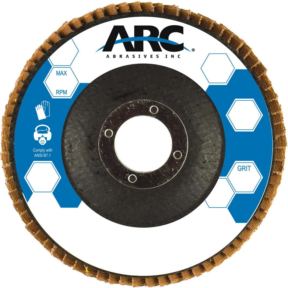 Flap Disc: 4-1/2" Dia, 7/8" Hole, 60 Grit, Zirconia Alumina, Type 27