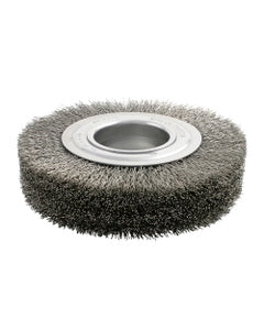 8″ Diameter × 1 3/8″ Width, Carbon Steel, 0.020″ Crimped Bristle, Wheel Brush