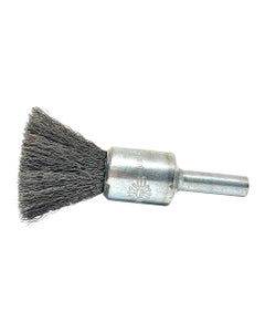 3/4″ Diameter × 1/4″ Shank Diameter × 7/8″ Trim Length, 0.006″ Crimped Bristle, Carbon Steel, Solid End Brush