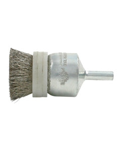 1″ Diameter × 1/4″ Shank Diameter × 7/8″ Trim Length, 0.020″ Crimped Bristle, Stainless Steel, Solid End - Banded Brush