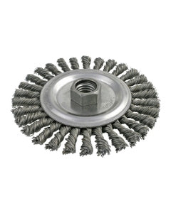 4″ Diameter × 0.187″ Width, Stainless Steel, 0.020″ Knotted Bristle, Wheel Brush