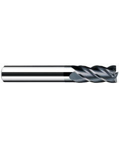 1/8″ Cutting Dia. × 1/8″ Shank Dia. × 1/4″ LOC × 2″ OAL, 4 Flute, Carbide, Polychrom, Square Endmill, Favora