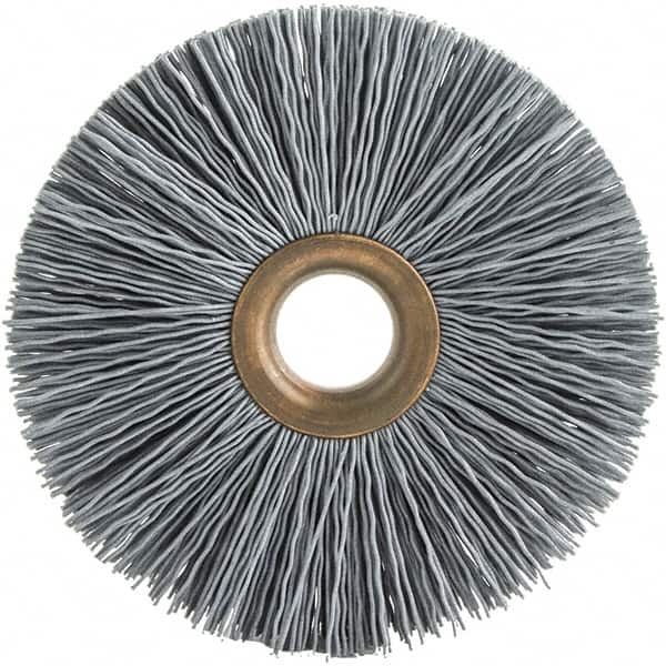 Brush Research Mfg. - 2" OD, 1/2" Arbor Hole, Crimped Abrasive Nylon Wheel Brush - 1/2" Face Width, 1/2" Trim Length, 20,000 RPM - Benchmark Tooling