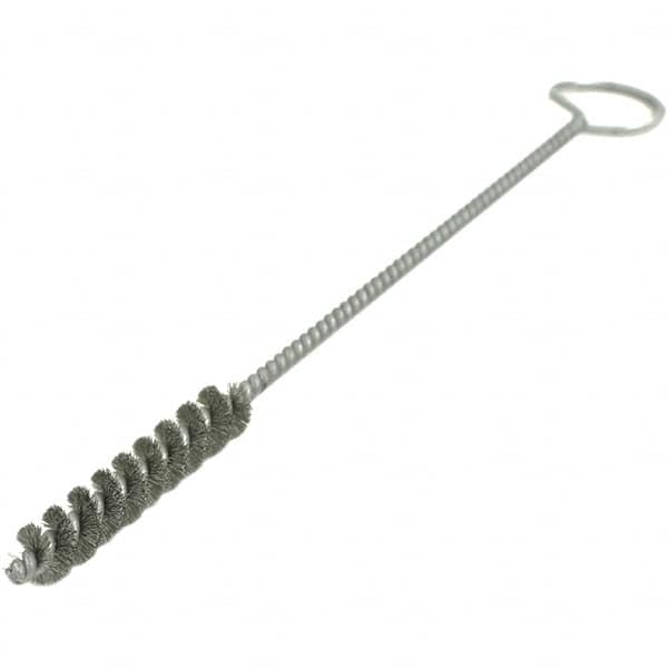Brush Research Mfg. - 1" Diam Helical Stainless Steel Tube Brush - Single Spiral, 0.01" Filament Diam, 3" Brush Length, 12" OAL, 0.245" Diam Galvanized Steel Shank - Benchmark Tooling