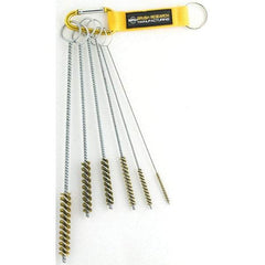 Brush Research Mfg. - 7/16" Diam Helical Brass Tube Brush - Single Spiral, 0.005" Filament Diam, 2-1/2" Brush Length, 10" OAL, 0.168" Diam Galvanized Steel Shank - Benchmark Tooling