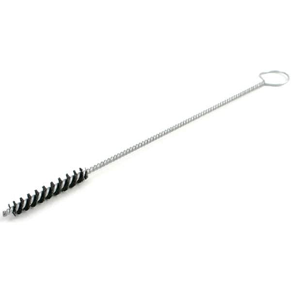 Brush Research Mfg. - 1/4" Diam Helical Nylon Tube Brush - Single Spiral, 0.008" Filament Diam, 2" Brush Length, 10" OAL, 0.097" Diam Galvanized Steel Shank - Benchmark Tooling