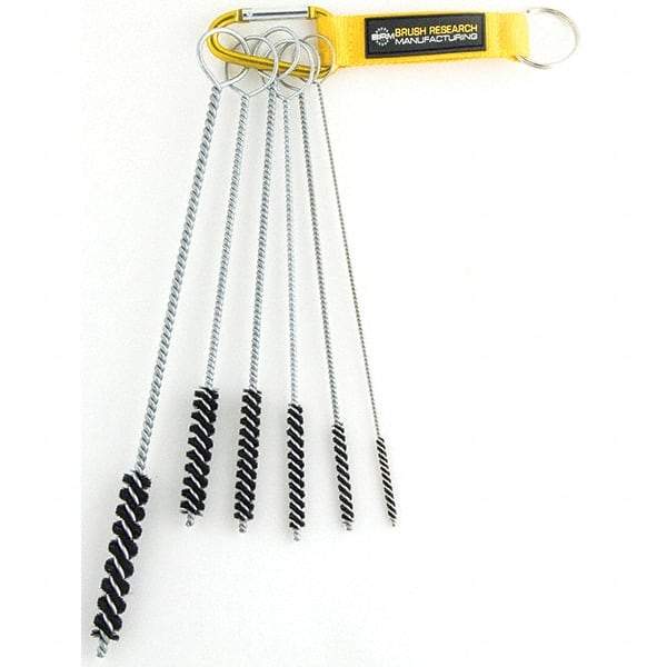 Brush Research Mfg. - 7/16" Diam Helical Natural Bristle Tube Brush - Single Spiral, 0.006" Filament Diam, 2-1/2" Brush Length, 10" OAL, 0.168" Diam Galvanized Steel Shank - Benchmark Tooling