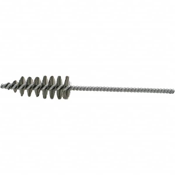 Brush Research Mfg. - 1.3" Diam Helical Steel Tube Brush - Single Spiral, 0.012" Filament Diam, 3-5/8" Brush Length, 10-1/2" OAL, 0.292" Diam Galvanized Steel Shank - Benchmark Tooling