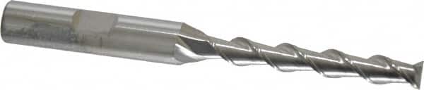 SGS - 1/4", 1-3/4" LOC, 3/8" Shank Diam, 3-9/16" OAL, 2 Flute, Solid Carbide Square End Mill - Single End, Uncoated, Spiral Flute, 45° Helix, Centercutting, Right Hand Cut, Right Hand Flute, Series 44 - Benchmark Tooling
