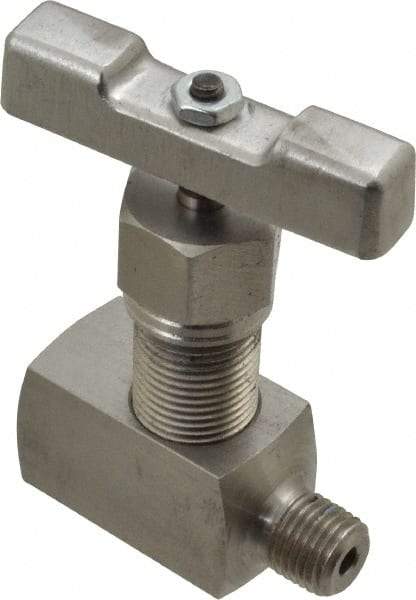 Value Collection - 1/4" Pipe, Inline Hard Seat Needle Valve - MNPT x FNPT Ends, Grade 316 Stainless Steel Valve, 10,000 Max psi - Benchmark Tooling