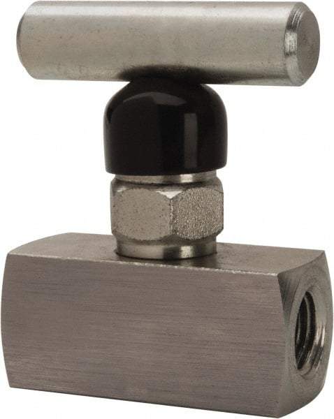 Made in USA - 1/4" Pipe, Inline Miniature Needle Valve - FNPT x FNPT Ends, Alloy Valve, 6,000 Max psi - Benchmark Tooling