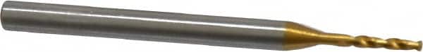 OSG - 1.30048mm 140° Spiral Flute Vanadium High Speed Steel Screw Machine Drill Bit - TiN Finish, Right Hand Cut, 8mm Flute Length, 40mm OAL, Faceted Point, Straight Shank - Benchmark Tooling