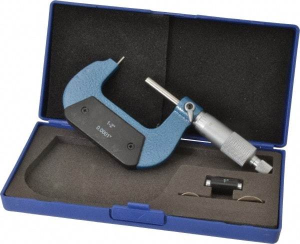 Value Collection - 1 to 2 Inch Measurement Range, 0.0001 Inch Graduation, Barrel Anvil, Ratchet Stop Thimble, Mechanical Tube Micrometer - Accurate Up to 0.001 Inch, Accurate Up to 0.001 Inch, Enamel Finish, Carbide - Benchmark Tooling