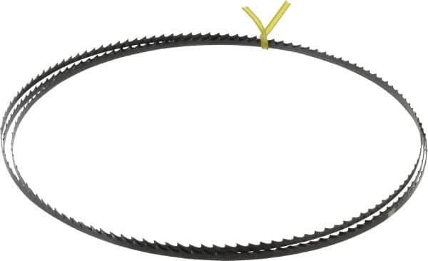 Starrett - 4 TPI, 7' 9-1/2" Long x 1/4" Wide x 0.025" Thick, Welded Band Saw Blade - Carbon Steel, Toothed Edge, Raker Tooth Set, Flexible Back, Contour Cutting - Benchmark Tooling