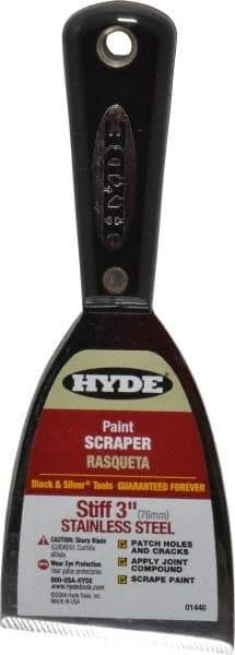 Hyde Tools - Stiff Stainless Steel 1-Edge Scraper - 3" Blade Width, Nylon Handle - Benchmark Tooling