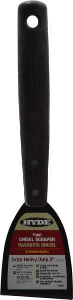 Hyde Tools - Stiff Carbon Steel Chisel Scraper - 3" Blade Width, 8" Long Polypropylene Handle - Benchmark Tooling