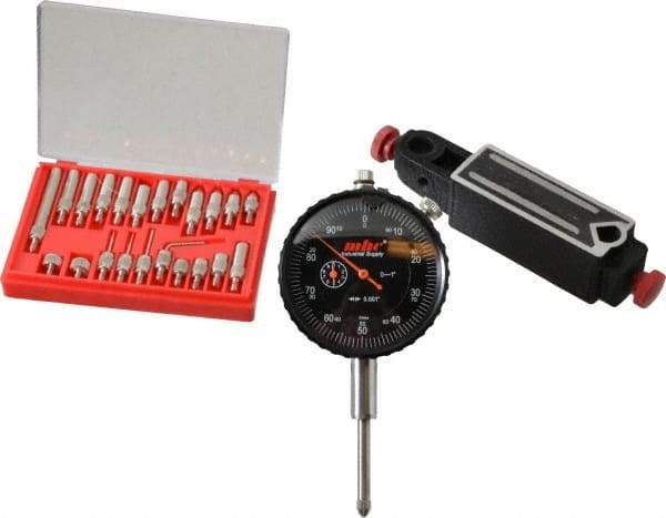 Value Collection - 0.001" Graduation, 0-100 Dial Reading, Indicator & Base Kit - 4" Base Length x 1" Base Width x 1" Base Height - Benchmark Tooling