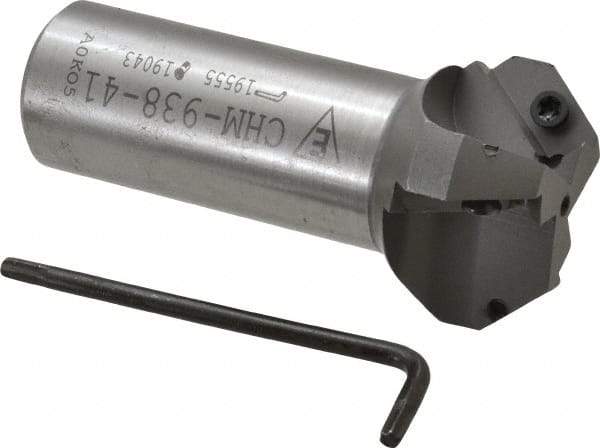 Everede Tool - 41° Lead Angle, 1.664" Max Cut Diam, 15/16" Min Cut Diam, 0.418" Max Depth of Cut, Indexable Chamfer and Angle End Mill - 3 Inserts, APLT 347 Insert Style, 3.2" Overall Length, Straight Shank, 82° Included Angle - Benchmark Tooling