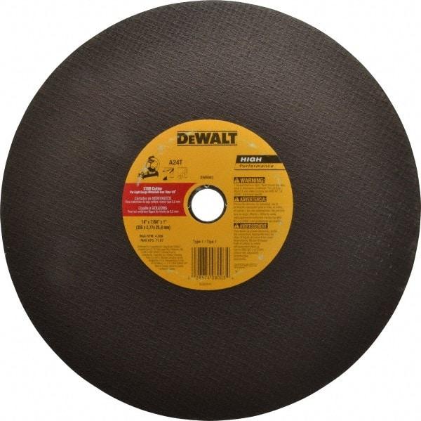 DeWALT - 14" Aluminum Oxide Cutoff Wheel - 7/64" Thick, 1" Arbor, 5,000 Max RPM, Use with Stationary Tools - Benchmark Tooling