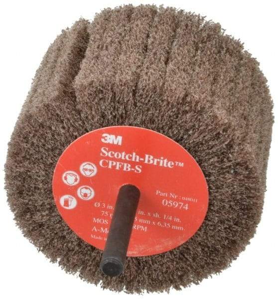 3M - 3" Diam x 1-3/4" Face Width, Medium Aluminum Oxide Nonwoven Mounted Flap Wheel - 1/4" Shank Mount, 8,500 Max RPM - Benchmark Tooling