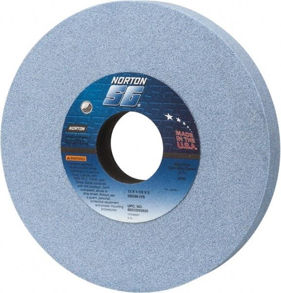 Norton - 12" Diam x 3" Hole x 1-1/2" Thick, I Hardness, 46 Grit Surface Grinding Wheel - Ceramic, Type 1, Coarse Grade, 2,070 Max RPM, Vitrified Bond, No Recess - Benchmark Tooling