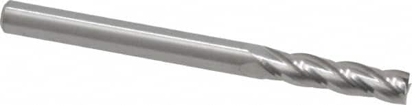 RobbJack - 1/8", 1/2" LOC, 1/8" Shank Diam, 1-1/2" OAL, 4 Flute, Solid Carbide Square End Mill - Single End, Uncoated, Spiral Flute, 30° Helix, Centercutting, Right Hand Cut, Right Hand Flute, Series C1-401 - Benchmark Tooling