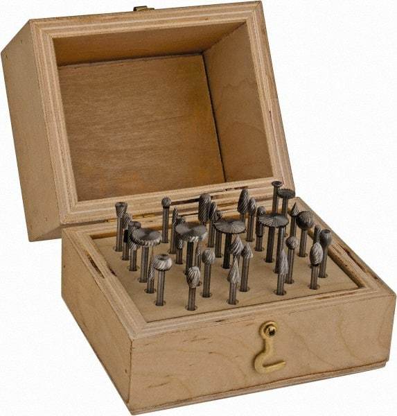 Made in USA - 34 Piece, 1/8" Shank Burr Set - High Speed Steel - Benchmark Tooling