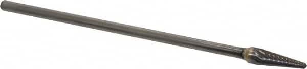 Atrax - 3/8" Cut Diam, 1/4" Shank Diam, Taper Head Single Cut Burr - Carbide, Radius End, 1-1/16" LOC, 7-1/16" OAL - Benchmark Tooling