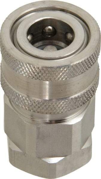 Parker - 1/4 Thread Stainless Steel Hydraulic Hose Valved Coupler - 5,000 psi, 8 GPM - Benchmark Tooling