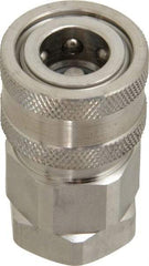 Parker - 1/4 Thread Stainless Steel Hydraulic Hose Valved Coupler - 5,000 psi, 8 GPM - Benchmark Tooling