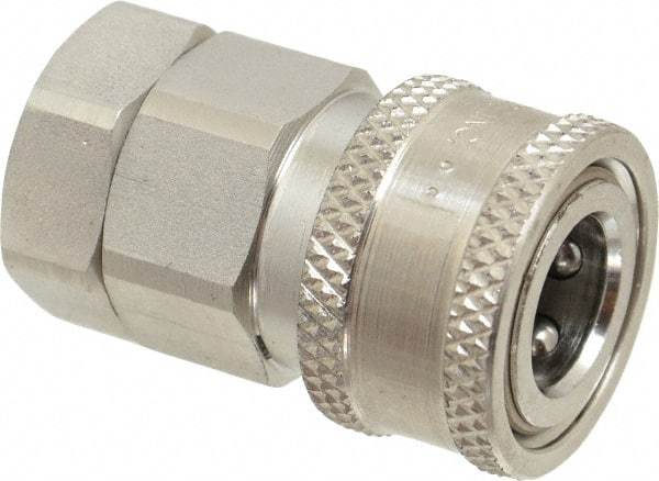 Parker - 3/8 Thread Stainless Steel Hydraulic Hose Valved Coupler - 4,000 psi, 12 GPM - Benchmark Tooling