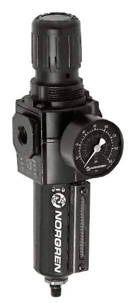 Norgren - 1/2" NPT Port Intermediate 2 Piece Filter/Regulator-Lubricator FRL Unit - Metal Bowl, 60 SCFM, 250 Max psi, 9.95" High x 5.91" Long, Automatic Drain - Benchmark Tooling