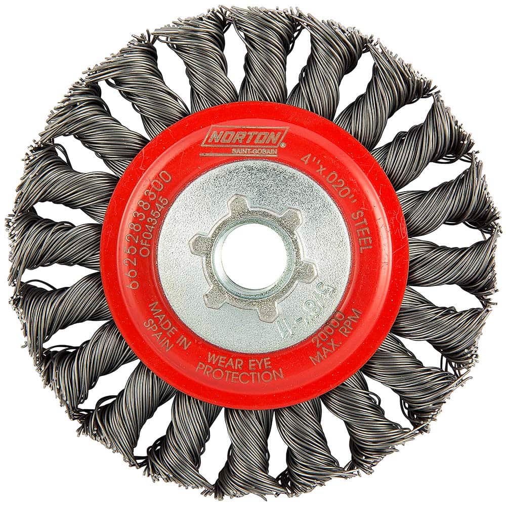 Norton - 4" OD, 5/8-11 Arbor Hole, Knotted Carbon Wheel Brush - Benchmark Tooling