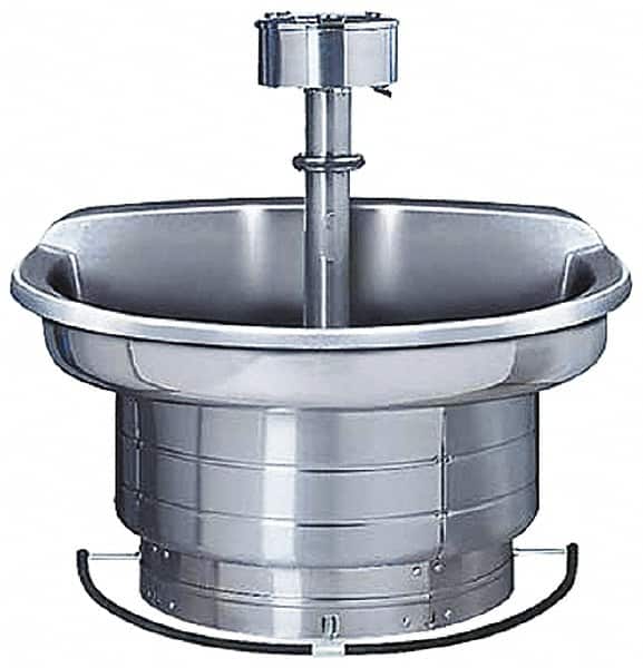 Bradley - Semi-Circular, Foot-Controlled, Internal Drain, 36" Diam, 3 Person Capacity, Stainless Steel, Wash Fountain - 1.25 GPM, 9" Bowl Depth, 28" High, 304 Material Grade - Benchmark Tooling