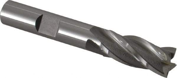 OSG - 7/16", 1" LOC, 3/8" Shank Diam, 2-11/16" OAL, 4 Flute, Vanadium High Speed Steel Square End Mill - Single End, Uncoated, Spiral Flute, 30° Helix, Centercutting, Right Hand Cut, Right Hand Flute, Series 574 - Benchmark Tooling