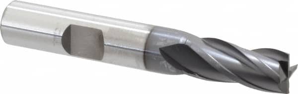 OSG - 11/32", 3/4" LOC, 3/8" Shank Diam, 2-1/2" OAL, 4 Flute, Vanadium High Speed Steel Square End Mill - Single End, TiCN Finish, Spiral Flute, 30° Helix, Centercutting, Right Hand Cut, Right Hand Flute, Series 574 - Benchmark Tooling