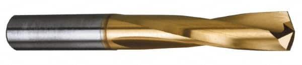 Atrax - 1/2" 135° Spiral Flute Solid Carbide Screw Machine Drill Bit - TiN Finish, Right Hand Cut, 2-1/4" Flute Length, 3-3/4" OAL, Split Point, Straight Shank - Benchmark Tooling