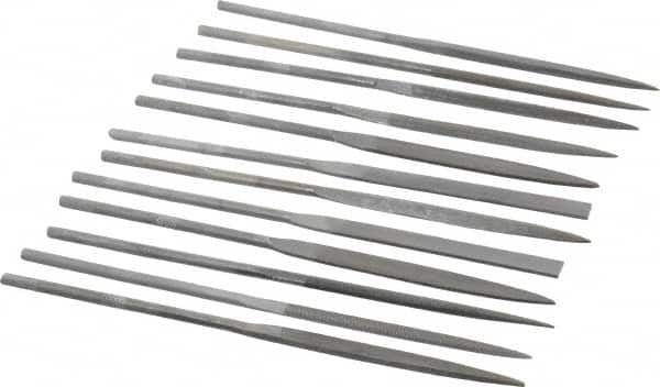 Value Collection - 12 Piece Swiss Pattern File Set - 6-1/4" Long, 0 Coarseness, Round Handle, Set Includes Barrette, Crossing, Equalling, Flat, Half Round, Knife, Round, Round Edge Joint, Slitting, Square, Three Square - Benchmark Tooling