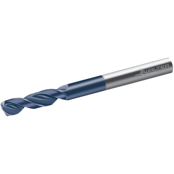Walter-Titex - 10.2mm 150° Spiral Flute Solid Carbide Screw Machine Drill Bit - Tinal Finish, Right Hand Cut, 55mm Flute Length, 118mm OAL, Form V+A Point, Straight Shank, Through Coolant - Benchmark Tooling