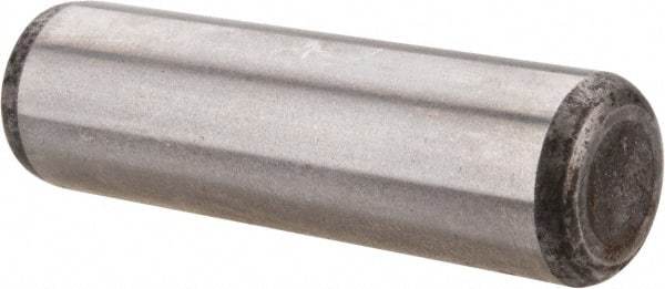Made in USA - 7/16" Diam x 1-1/2" Pin Length Grade 8 Alloy Steel Standard Dowel Pin - Bright Finish, C 47-58 & C 60 (Surface) Hardness, 22,550 Lb (Single Shear), 45,100 Lb (Double Shear) Breaking Strength, 1 Beveled & 1 Rounded End - Benchmark Tooling