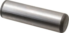 Made in USA - 7/8" Diam x 3" Pin Length Grade 8 Alloy Steel Standard Dowel Pin - Bright Finish, C 47-58 & C 60 (Surface) Hardness, 180,400 Lb (Double Shear), 90,200 Lb (Single Shear) Breaking Strength, 1 Beveled & 1 Rounded End - Benchmark Tooling