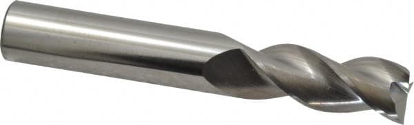 SGS - 1/2", 1-1/4" LOC, 1/2" Shank Diam, 3-1/4" OAL, 3 Flute, Solid Carbide Square End Mill - Single End, Uncoated, Spiral Flute, 38° Helix, Right Hand Cut, Right Hand Flute, Series 43 - Benchmark Tooling
