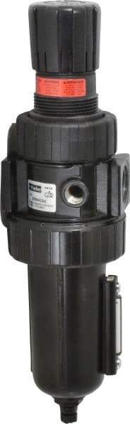 Parker - 3/4" NPT Port Standard 1 Piece Filter/Regulator FRL Unit - Metal Bowl, 90 SCFM, 250 Max psi, 11.76" High, Manual Drain - Benchmark Tooling