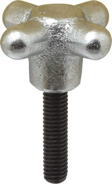 Strong Hand Tools - 2" Head Diam, 4 Point Spoked Knob - 3/8-16 Stem, Cast Iron - Benchmark Tooling