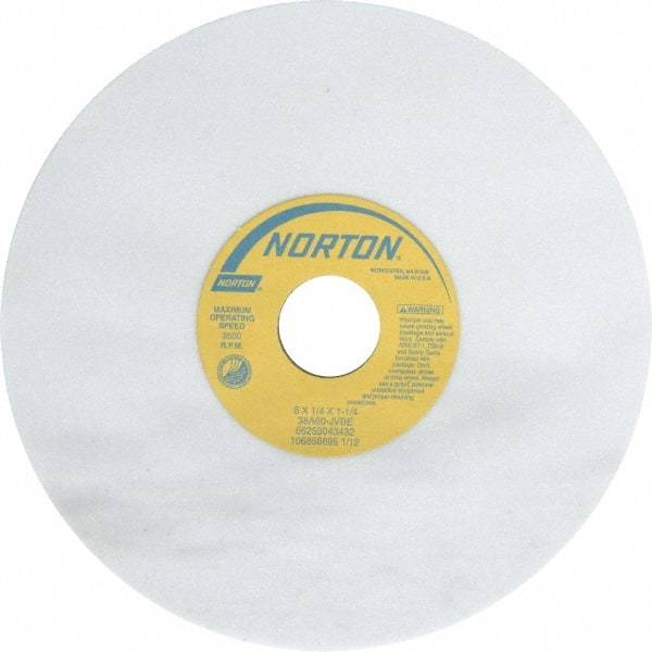 Norton - 8" Diam x 1-1/4" Hole x 1/4" Thick, J Hardness, 60 Grit Surface Grinding Wheel - Aluminum Oxide, Type 1, Medium Grade, 3,600 Max RPM, Vitrified Bond, No Recess - Benchmark Tooling