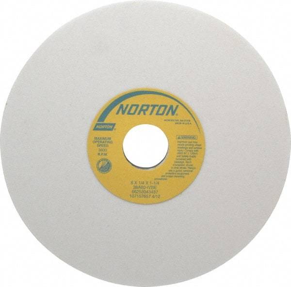 Norton - 8" Diam x 1-1/4" Hole x 1/4" Thick, I Hardness, 80 Grit Surface Grinding Wheel - Aluminum Oxide, Type 1, Medium Grade, 3,600 Max RPM, Vitrified Bond, No Recess - Benchmark Tooling