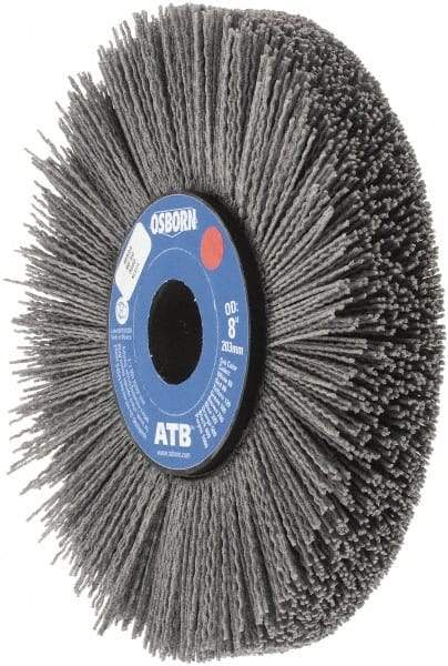 Osborn - 8" OD, 1-1/4" Arbor Hole, Crimped Nylon Wheel Brush - 1" Face Width, 2-1/4" Trim Length, 0.04" Filament Diam, 3,600 RPM - Benchmark Tooling